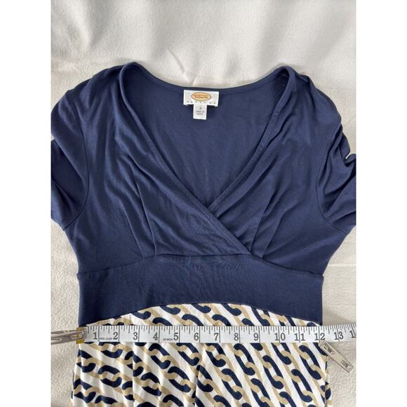 Talbots Petite Sz 2P Wrap Chain Link Print Stretch A Line Midi Dress Navy White - Picture 6 of 10